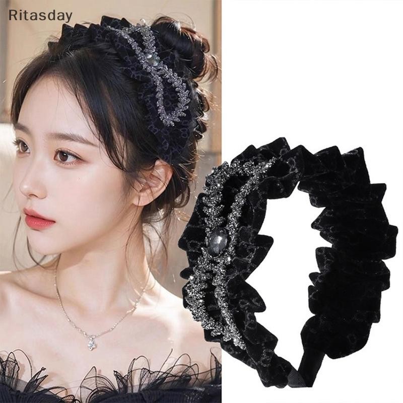 Ritasday ผ้าจีบ Bow Hairbands สําหรับผู้หญิงภาษาฝรั่งเศสคํา Elegant Temperament แฟชั่นอุปกรณ์เสริมผมใหม่