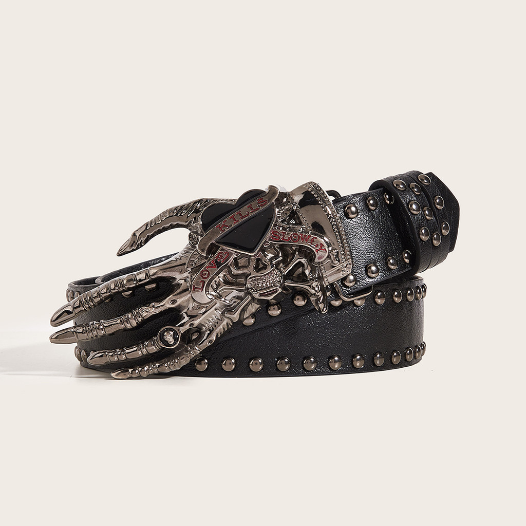American Punk Style Y2K Skull Heart Palm Belt Female Design Niche All-Match Fashion Belt
