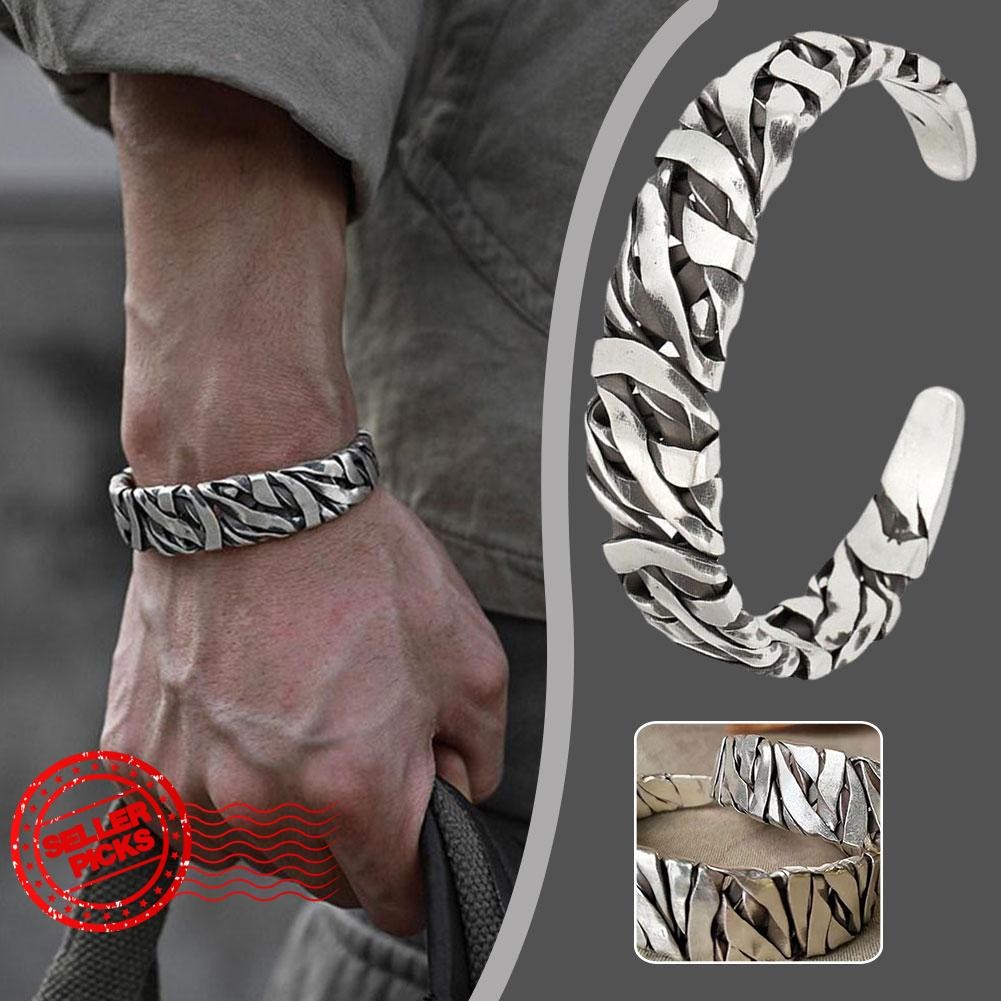 Silver Vintage Oval Bracelet Retro Elegant Open Cuff Bracelet For Men N0K7