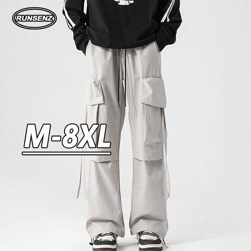 M-8xl American Grey Cargo Pants Men Plus Size Long Pants Casual Loose Straight Leg Jogger Pants