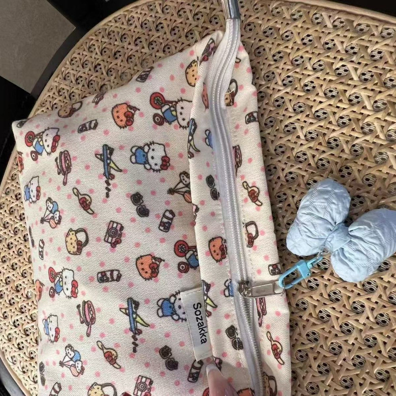 New Hello Kitty Clutch Storage Bag Cartoon Canvas New Large Capacity All-Match Travel Clutch