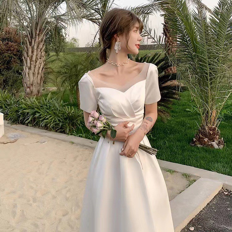 ชุดเจ้าสาวสไตล์ฝรั่งเศส ทำจากผ้าซาติน ดีไซน์สีขาวคลาสสิก เอฟซี364 - รูปที่ 4