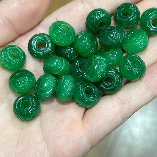 ลูกปัดหยกเขียวแกะสลักดอกไม้ลูกคิด DIY เครื่องประดับ ลูกปัดหย…