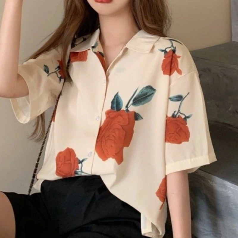Couture เสื้อเชิ้ตฮาวายผู้หญิง ลายดอกไม้ แขนสั้น thumbnail 6