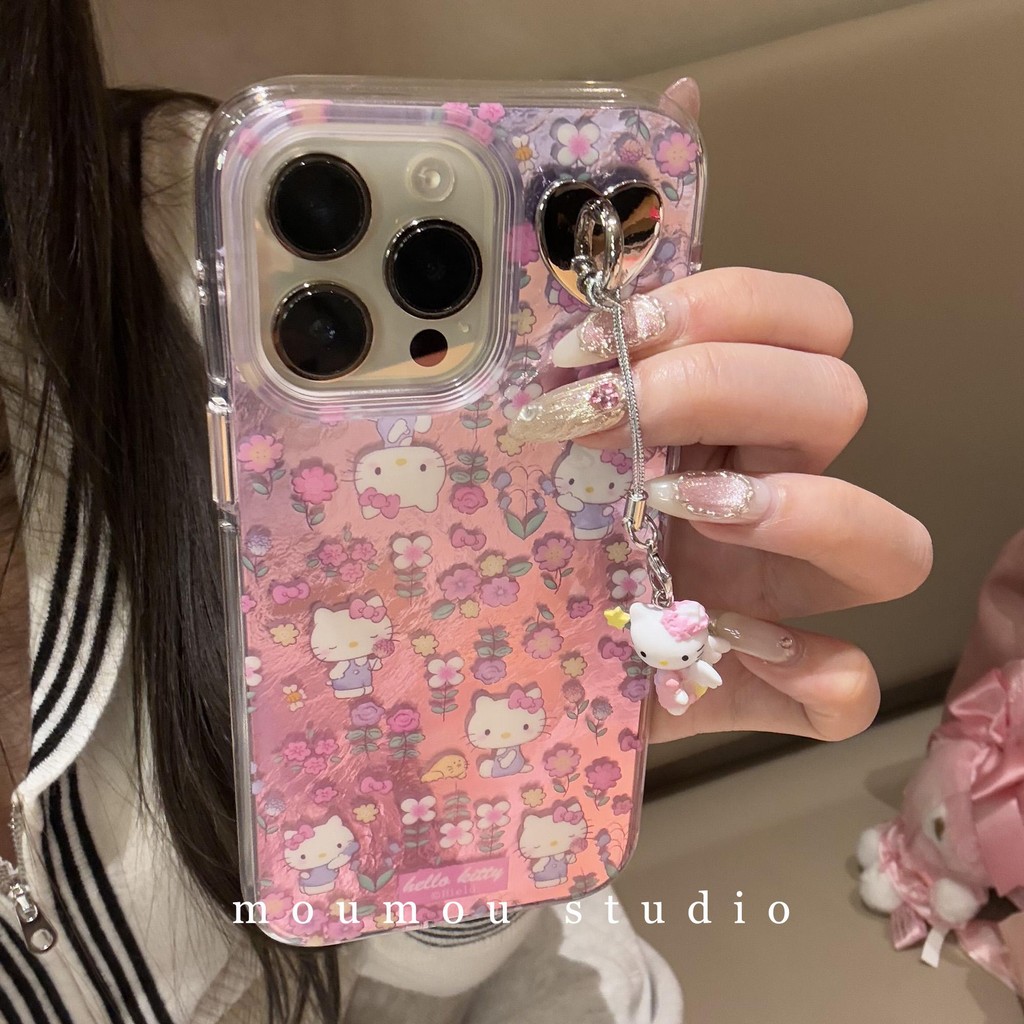 Huiwanju จี้แมวน่ารักดอกไม้สดขนาดเล็กสําหรับ iPhone16Promax เคสโทรศัพท์มือถือ iPhone15 หญิง 1413