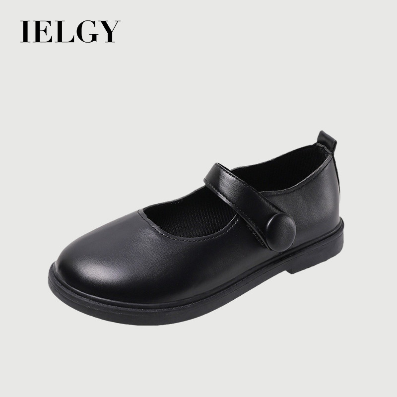 IELGY ญี่ปุ่น ตีนตุ๊กแก รองเท้าหนังสาวนักเรียน2025ใหม่วินเทจสีดํารองเท้าแมรี่เจน