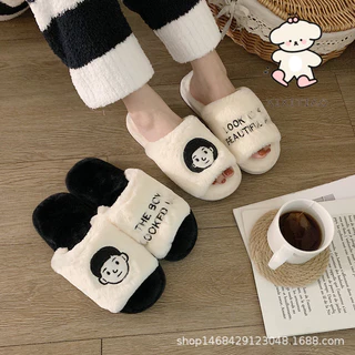 ฉี่เตียว รองเท้าแตะผ้าฝ้ายสไตล์ใหม่คู่นักเรียนรองเท้าแตะผ้าฝ้ายบ้านอบอุ่นตุ๊กตารองเท้าผ้าฝ้าย