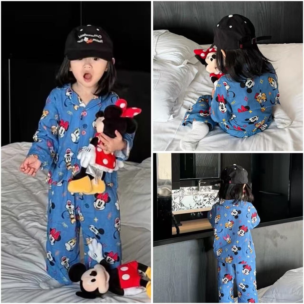 สาวชุดสูทแขนยาวฤดูใบไม้ผลิฤดูใบไม้ร่วงแฟชั่นสไตล์ใหม่เวอร์ชั่นเกาหลีปกการ์ตูนมิกกี้พิมพ์เต็มน่ารัก ชุดบ้าน สบายๆสบายชุดสองชิ้น