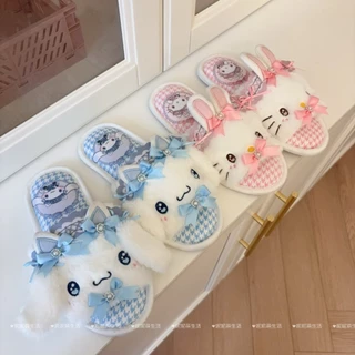 การ์ตูน Lolita รองเท้าแตะสาว Hello Kitty My Melody ฤดูใบไม้ร่วงฤดูใบไม้ผลิในร่มรองเท้าแบนนุ่มรองเท้าของขวัญ