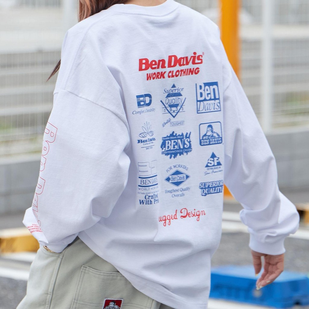 Ben DAVIS SPONSOREED เสื้อยืดแขนยาวทรงหลวมสําหรับผู้ชายและผู้หญิง