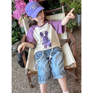 (จัดส่งตลอด 24 ชั่วโมง) KIDS PRINCESS เด็กผ้าฝ้ายสีชนกันแขนสั้นฤดูร้อนใหม่เสื้อยืดเด็กครึ่งแขนด้านบน D16