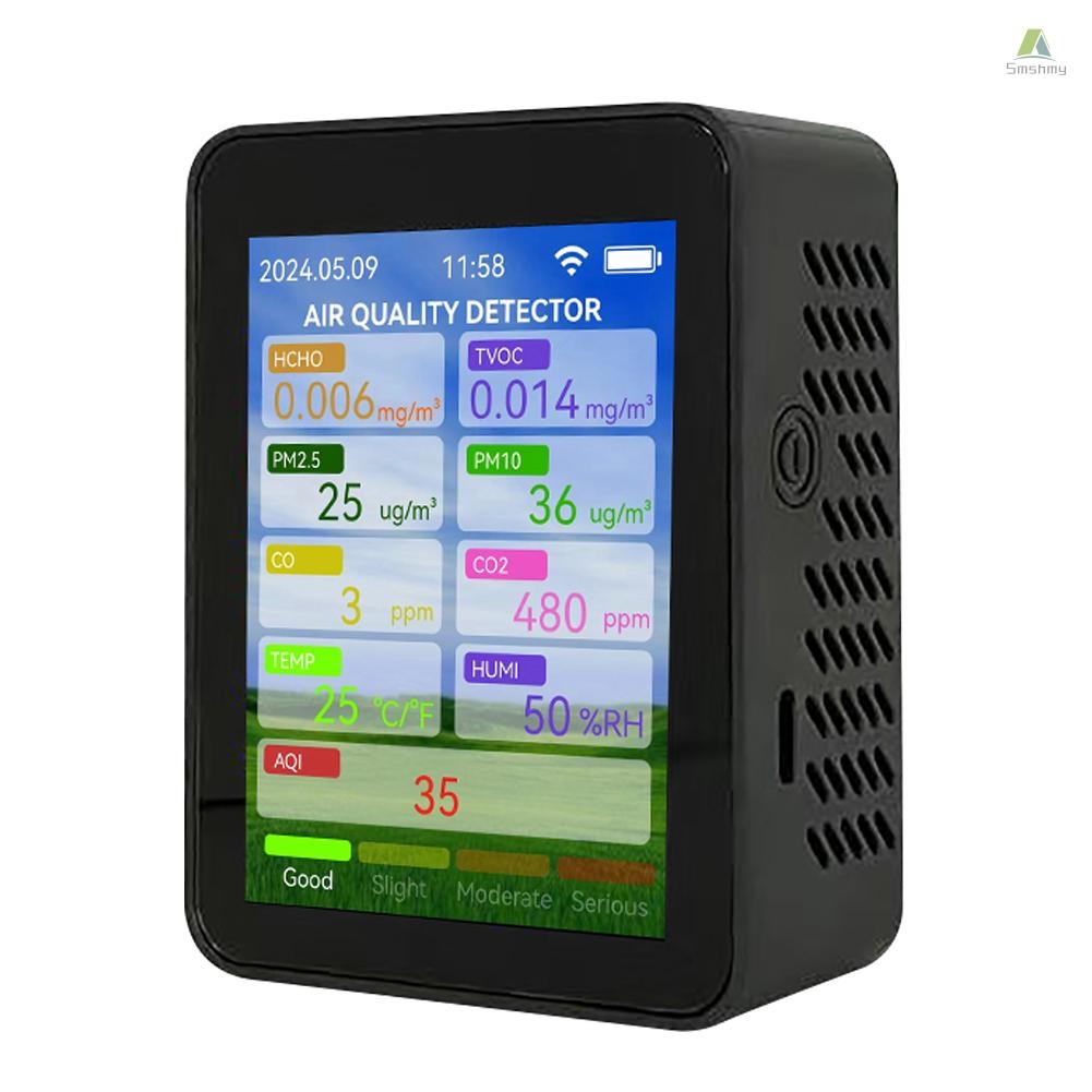 Tuya WiFi มัลติฟังก์ชั่น Air คุณภาพเมตรในครัวเรือน HCHO TVOC คาร์บอนมอนอกไซด์ CO2 PM2.5 PM10 เครื่องทดสอบแบบพกพาอุณหภูมิความชื้นเครื่องตรวจจับ 2.8 นิ้วจอแสดงผล TFT พร้อม Tolo2.29