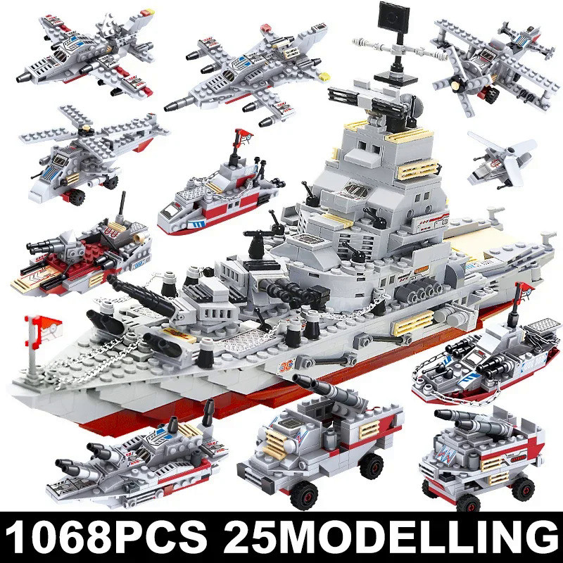 Navy War Chariot Ship Army Boat Plane Model Warships Building Blocks Compatible With Lego Constructi