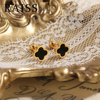 ต่างหูไทเทเนียมสแตนเลสชุบทอง 24k ต่างหูโคลเวอร์สี่ใบเจาะหู Hypoallergenic