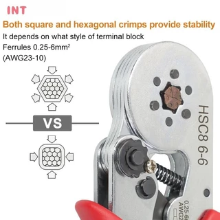 INT เครื่องมือจีบขั้วต่อสายไฟ HSC8 6-4A/6-6A/16-6 ด้ามจับตามหลักสรีรศาสตร์ คีมจีบขั้วไฟฟ้า สำหรับ DIY และมืออาชีพ จีบที่แม่นยำและเชื่อมต่อสายไฟที่ปลอดภัย