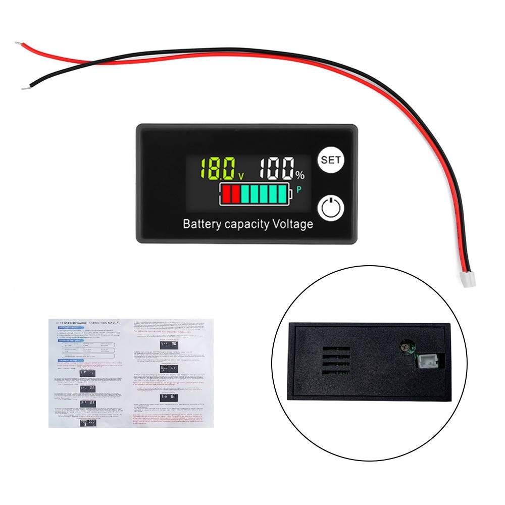 โวลต์มิเตอร์ หน้าจอดิจิทัล LCD แบตเตอรี่ลิเธียม 6133A DC8-100V โวลต์มิเตอร์ มิเตอร์ไฟฟ้าดิจิตอล
