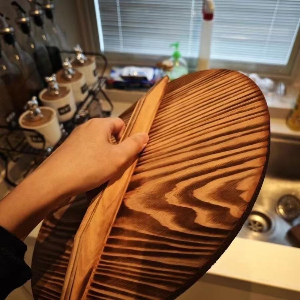 YUPEI ฝาครอบหม้อไม้, 22-34 ซม.ป้องกันการลวกกระทะเหล็กฝาปิด, รอบแบบดั้งเดิม Universal Fir หม้อไม้ฝาปิดอุปกรณ์ครัว - รูปที่ 2