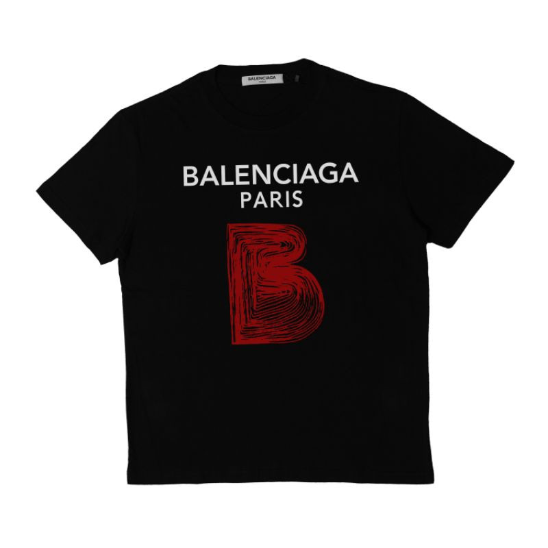 เสื้อยืด BALENCIAGA B PAINT RED LOGO สีดำสำหรับผู้ชายและผู้หญิง แบรนด์ HYPE นำเข้า UNISEX 7HEN เสื้อ