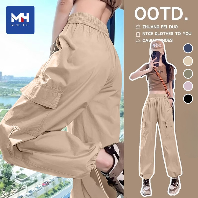 [เก็บเงินปลายทาง] Tik Tok Influencer Same Style-American Retro Stretch Overalls-Slimmer Look กางเกงขายาว-กางเกงหลวม