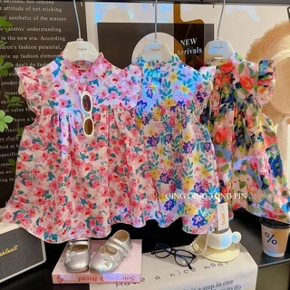 Dolemi Baby ชุดเดรสกระโปรงเด็กผู้หญิง ใส่เทียวน่ารัก ชุดเดรสลายดอกไม้ น' ารักสำหรับเด็ กผู้ หญิง1-9 ชุดเดรสลายดอกไม้
