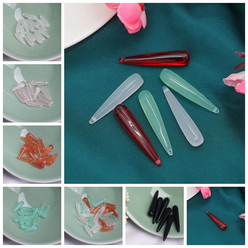 5 ชิ้น เรซินเลียนแบบหินธรรมชาติ เลียนแบบหยก หยดน้ำยาว DIY กิ๊บสไตล์โบราณ ขั้นตอนเขย่า จี้ห้อยวัสดุ