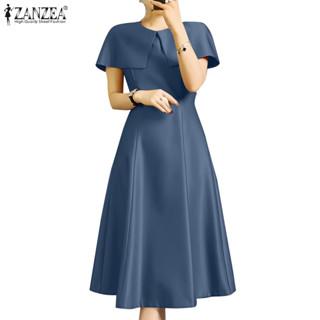 Zanzea ชุดเดรสเดรสทรงเอดีไซน์ผ้าคลุมไหล่ขนาดเล็กสําหรับผู้หญ…