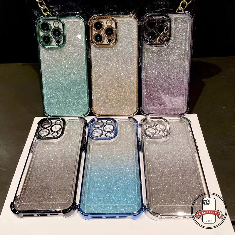 แฟชั่นผงกากเพชรสีสันสี่มุมป้องกันการตก เคส IPhone 16 11 12 13 15 14 Pro Max 7Plus X XS MAX XR 8 15 7 16 14 Plus SE 2020 ราคา ถูกที่สุด ดีลบีเคเค รูปภาพหลัก