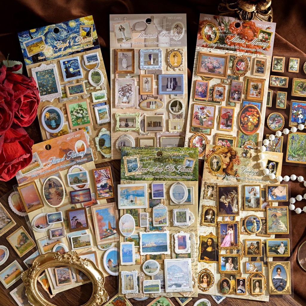 Qouzmo Vintage เรือสําเภาภาพตัดปะ 3D Hard Card สติกเกอร์[พิพิธภัณฑ์ภาพวาดที่มีชื่อเสียง Series]diy สมุดภาพไดอารี่ deco bojo วัสดุ carft สติกเกอร์