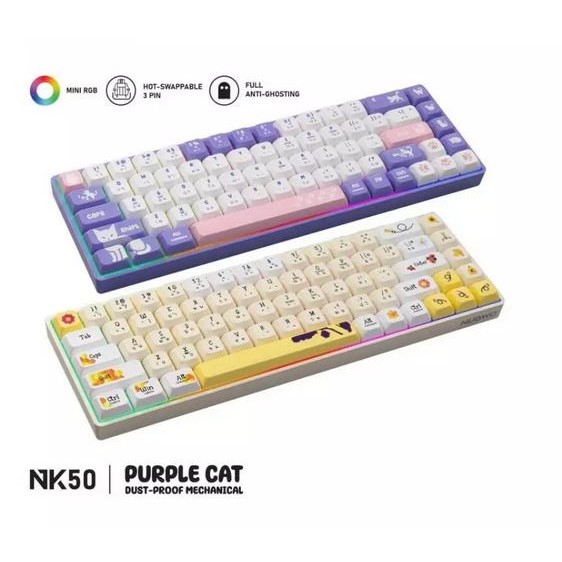 Nubwo NK-50 Keyboard Mechanical Yellow Bee/Purple Cat 65% คีย์บอร์ด เกมมิ่ง hot swap