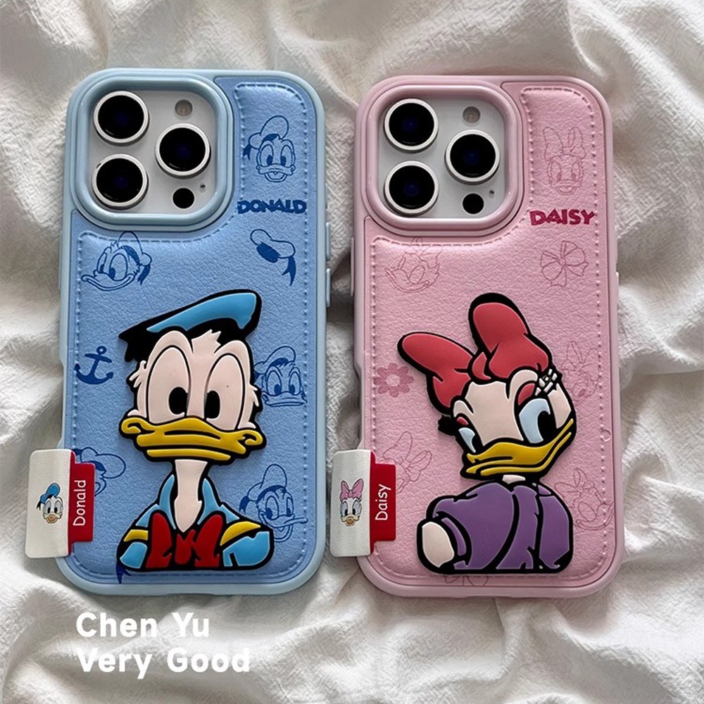 พรีเมี่ยมถุงลมนิรภัยกันกระแทกIphone 14 Pro Maxน่ารักการ์ตูนคู่กรณีDaisyโดนัลด์ดั๊กหนังกรณีThickenกล้องป้องกันกรณีสําหรับIPhone 17 16 15 14 13 Pro Max