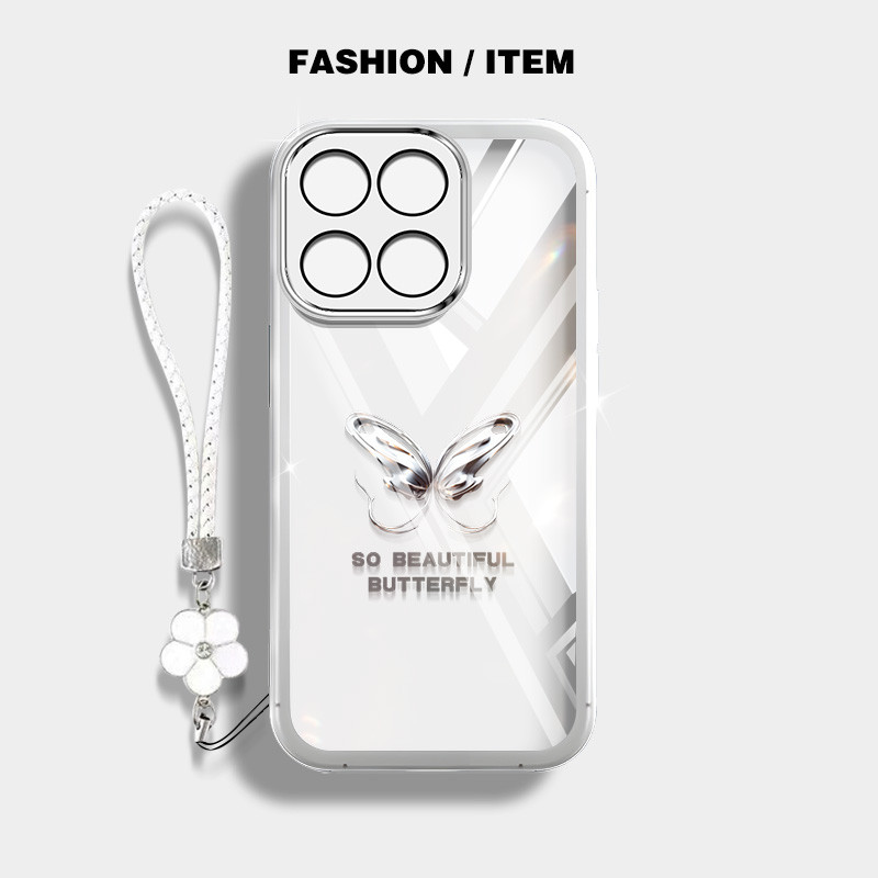 สําหรับ Huawei Honor X7D X7C X7B X7A X7 Plus Honor 400 200 สมาร์ท 5G 4G ง่ายขั้นสูงผีเสื้อโปร่งใส Anti Drop เคสโทรศัพท์ดอกไม้แขวนเชือก