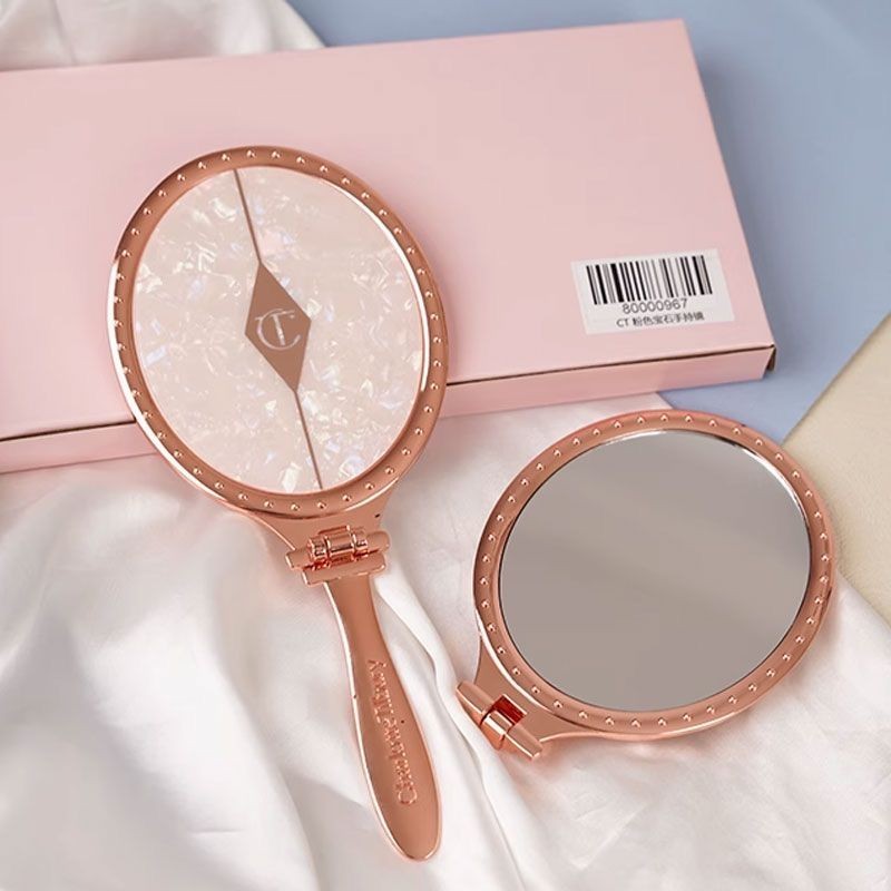 สวย~charlotte tilbury/CT Pillow Words กระจกแต่งหน้ามือถือ Pink Gem Makeup Mirror/Beads 253.30