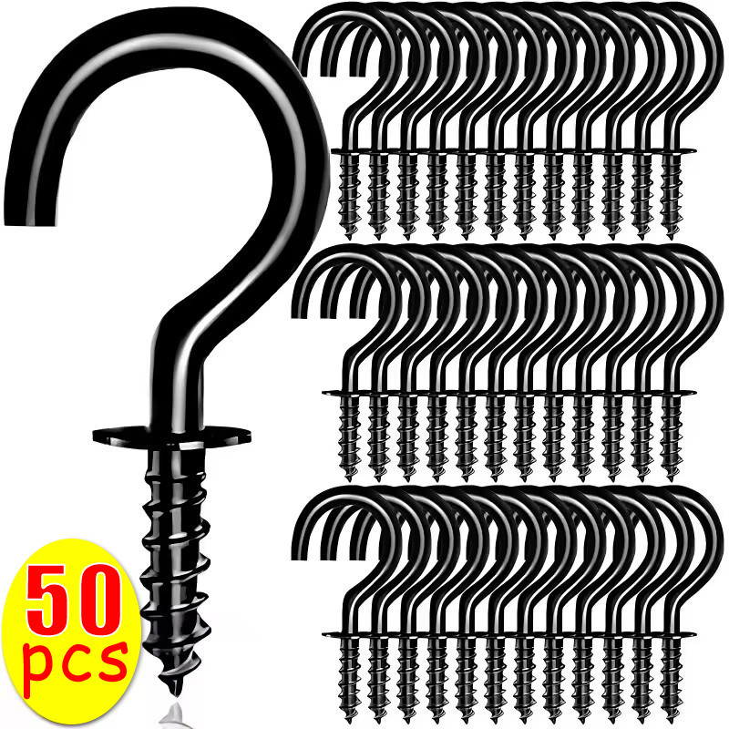 ตะขอเพดานถ้วยสกรูเหล็กมัลติฟังก์ชั่น 50 ชิ้น - ตะขอสกรูขนาดเล็กสําหรับงานหนักที่ใช้งานได้จริง