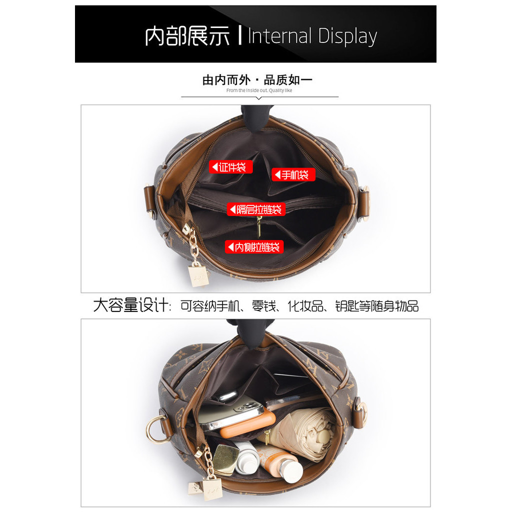 กระเป๋าสะพายไหล่ หนัง PU ขนาดใหญ่ จุของได้เยอะ แต่งซิป แฟชั่นเรโทร สําหรับสตรีวัยกลางคน