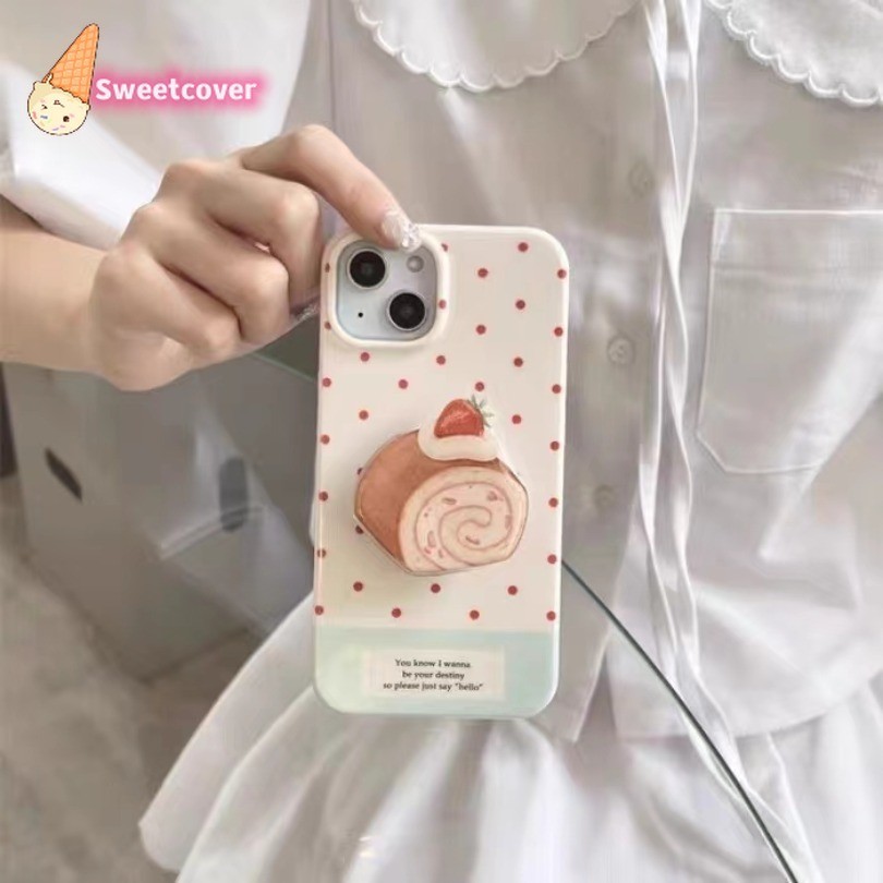 เคสโทรศัพท์มือถือแบบนิ่ม ลายการ์ตูนเค้กน่ารัก พร้อมขาตั้ง สําหรับ iPhone 15 14 13 12 11 Pro Max X Xr Xs Max 7 8 Plus SE2020