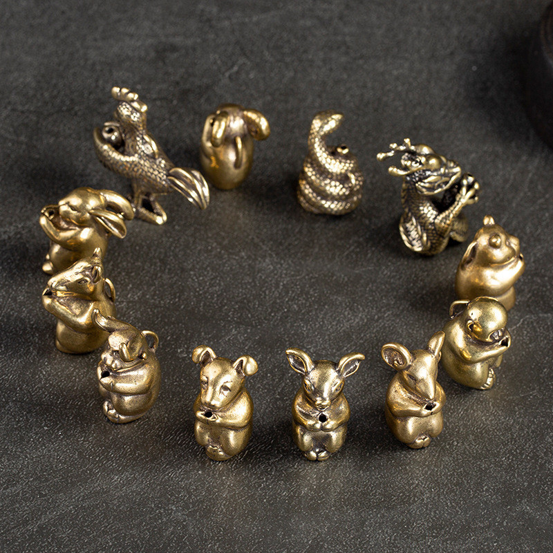 Yueying พวงกุญแจ จี้ธูปทองเหลือง รูปราศีปีวัว หนู เสือ กระต่าย มังกร ไก่ ราศี 2024