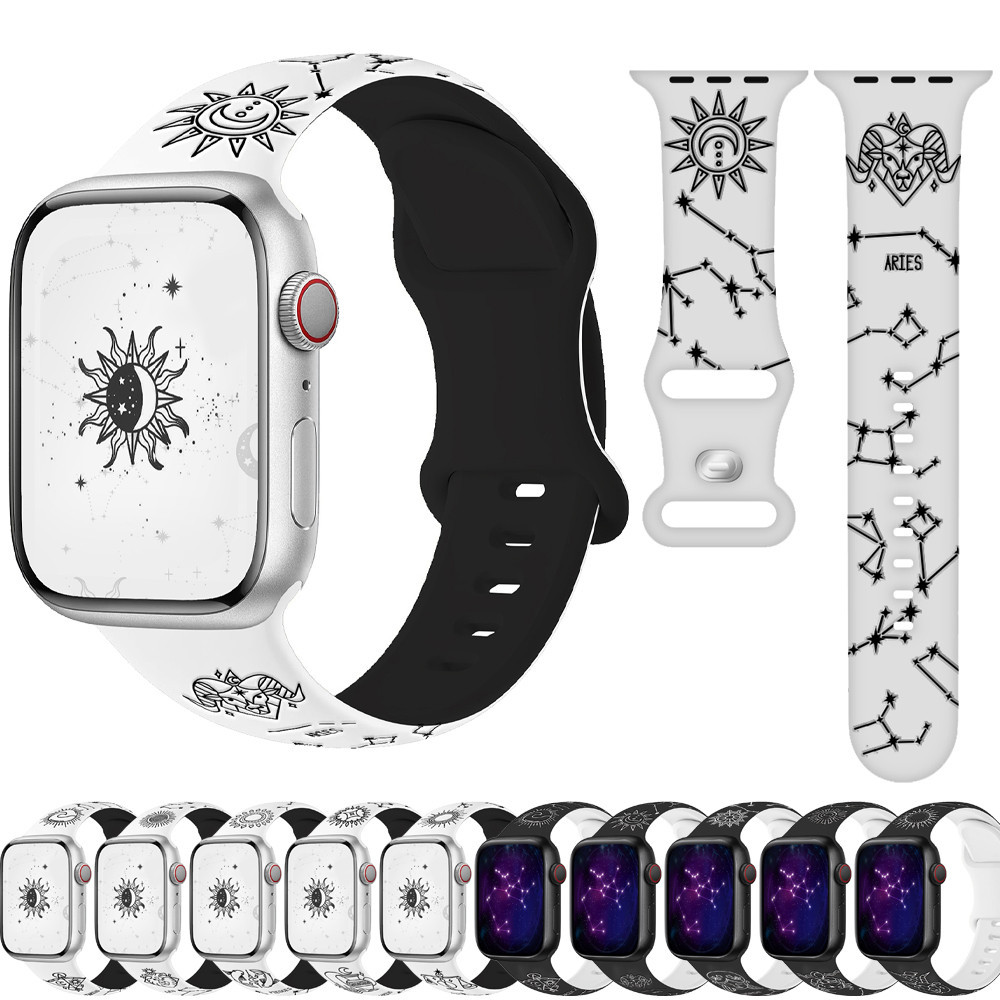 สายนาฬิกาข้อมือ พิมพ์ลายโฮโรสโคป สําหรับ Apple Watch 49 มม. 45 มม. 44 มม. 41 มม. 40 มม. 42 มม. 38 มม. Iwatch Series 9 8 7 6 SE 5 4 3 2 1 ultra