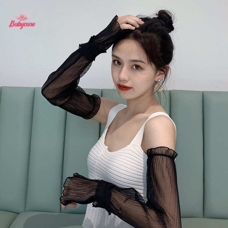 Byce> ปลอกแขน ผ้าตาข่าย ลายดอกไม้ ลูกไม้ ป้องกันรังสียูวี สําหรับผู้หญิง
