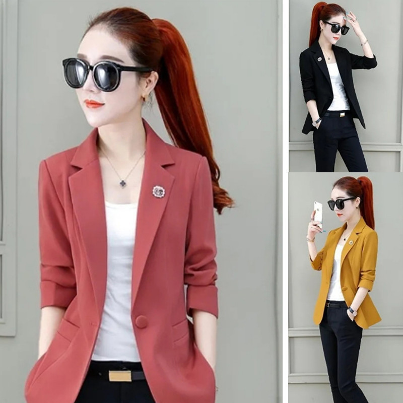 เสื้อโค้ทเบลเซอร์ ขนาดเล็ก สีพื้น สไตล์เกาหลี ตะวันตก แฟชั่นสําหรับผู้หญิง  ZYQ393