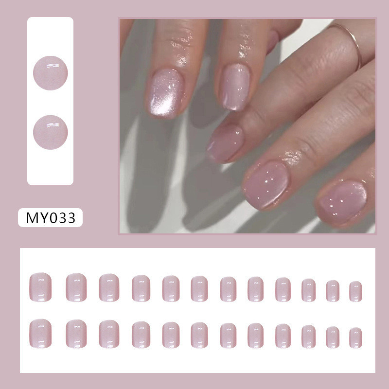แผงเล็บปลอม ประดับลูกปัดคริสตัล ทรงแคทอาย แบบสั้น สีโปร่งใส สําหรับตกแต่งเล็บ MY033