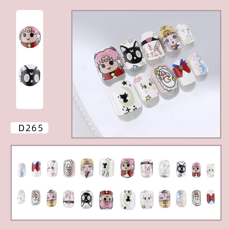 เล็บปลอม ลายการ์ตูนเซเลอร์มูน 24 ชิ้น 12 ขนาด ฟรีกาวเจลลี่