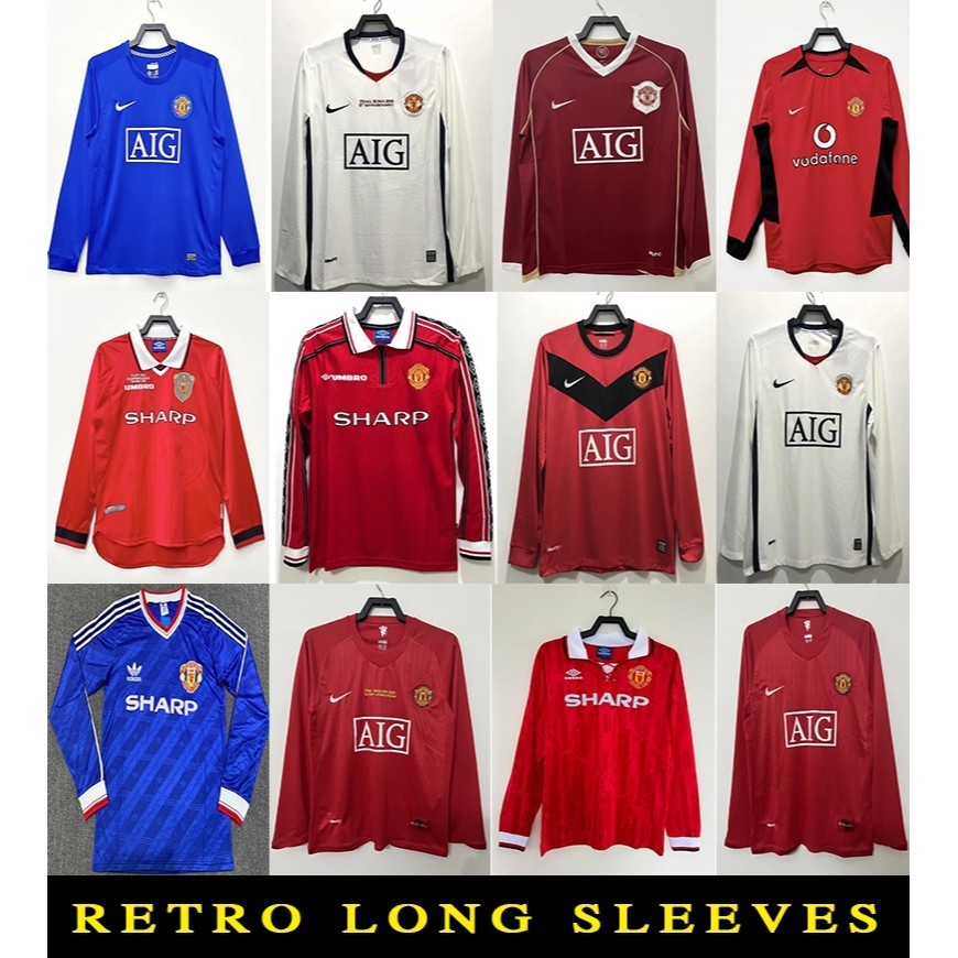 Retro Man Utd เสื้อฟุตบอลแขนยาว Ronaldo Rouyney Gigs 2006 2007 2008 17 18 Home Away Scholes Tevez BE