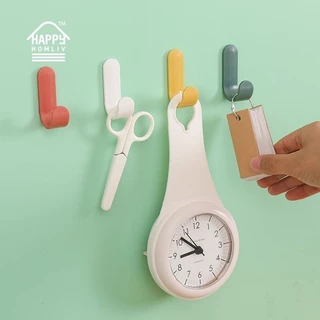 HAPPY HOMLIV [4pcs] ตัวแขวนเสื้อรูปตัว J พร้อมสติ๊กเกอร์ไร้รอยต่อ ตะขออเนกประสงค์สำหรับห้อง ประตู ห้องครัว