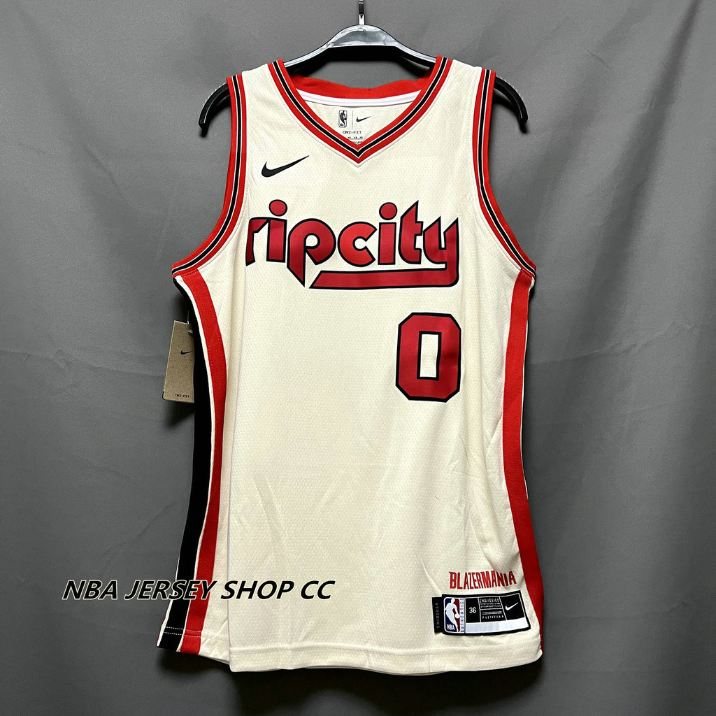 2019-2020 ใหม่ เสื้อเบลเซอร์ ของแท้ NBA Portland Trail สําหรับผู้ชาย #0 เสื้อกีฬาแขนสั้น ลายทีม Damian Lillard City Edition Swingman ระบายความร้อน