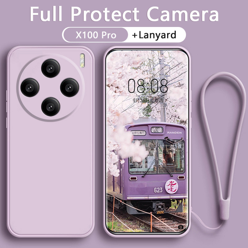 เคส Vivo X100 Pro X90 X80 เคสซิลิโคนเหลวพร้อมกล้องแบบเต็มสายคล้อง สายคล้องเชือกเส้นเล็ก ข้าวแดง