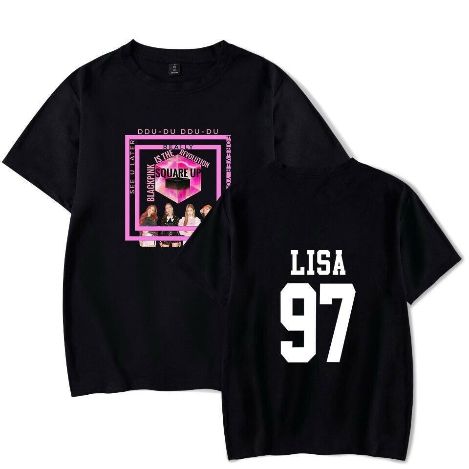 ใหม่ 🎁2024 HOT เมย์1  คอลูกเรือเสื้อยืดคอกลม✖▬◎Kpop Black Pink -Shir LISA New Albums ee Unisex Shor 