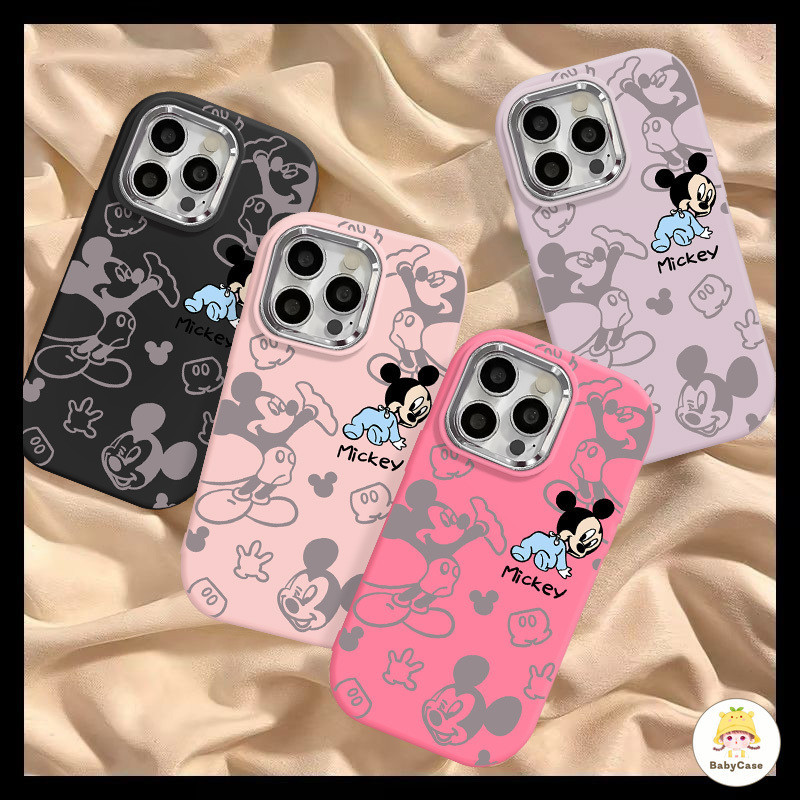 เคสเลนส์โลหะลายการ์ตูนมิกกี้เมาส์น่ารักสีสันสดใสสำหรับ iPhone 11 15 13 14 7Plus 12 Pro Max XS XR X Max 7 8 Plus