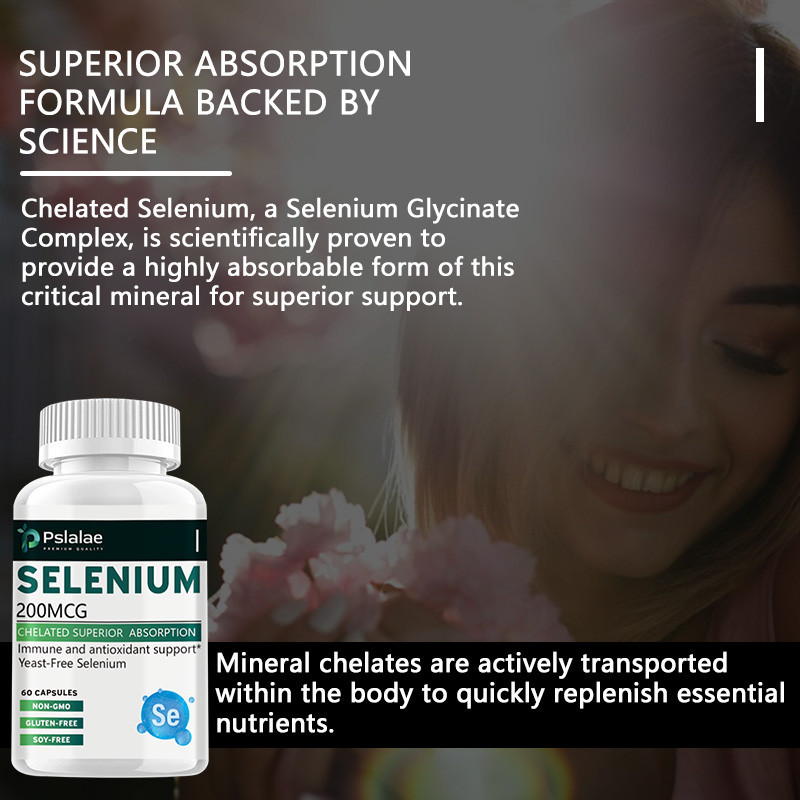 Pslaae Selenium 200 mcg สําหรับระบบภูมิคุ ้ มกัน ต ่ อมไทรอยด ์ สุขภาพต ่ อมลูกหมากและหัวใจ – คอมเพล ็ กซ ์ คีเลตฟรียีสต ์ – แร ่ ธาตุที ่ จําเป ็ นพร ้ อมการดูดซึมที ่ เหนือกว ่ า ราคา ถูกที่สุด ดีลบีเคเค แกลเลอรีภาพที่ 5