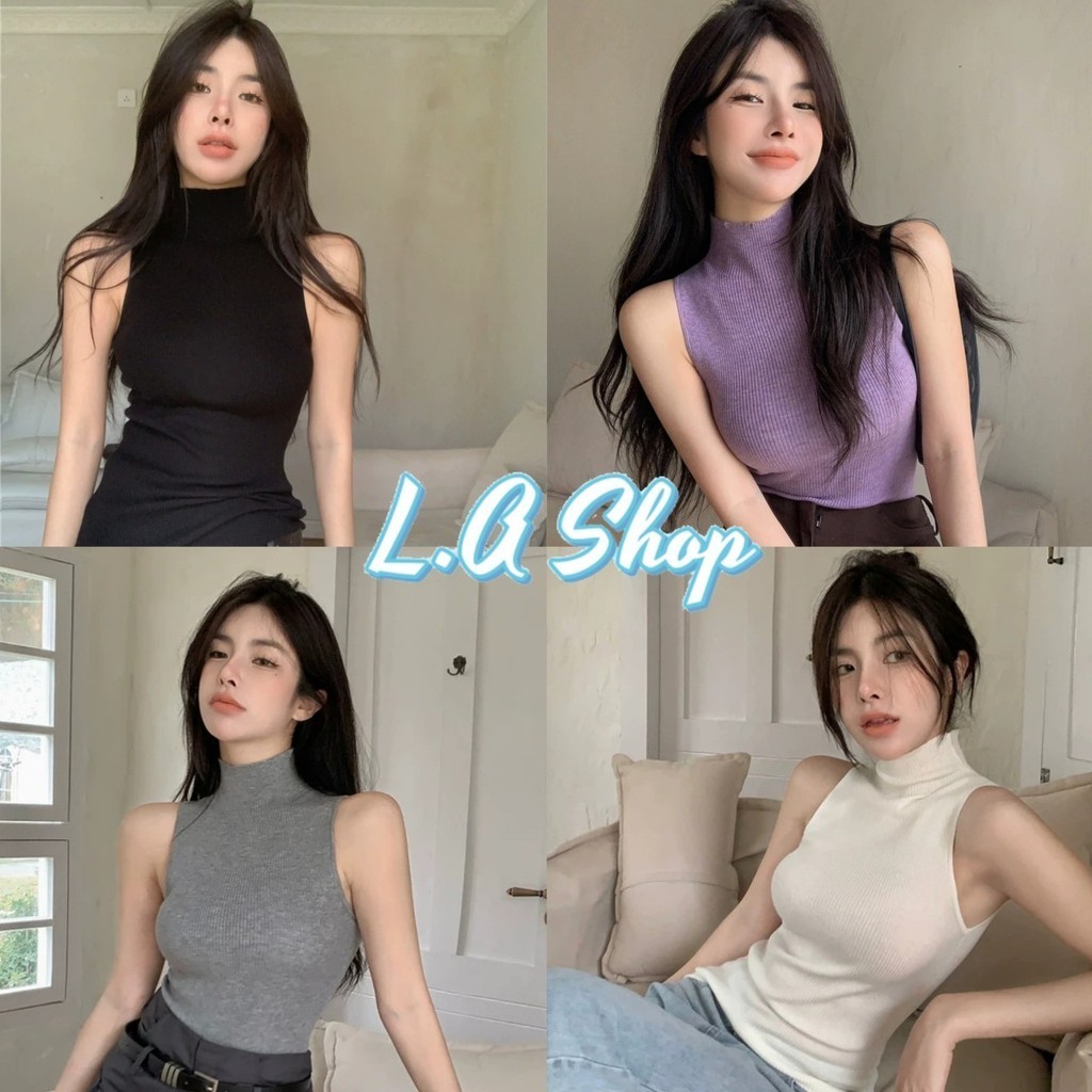 L.A Shop พร้อมส่ง เสื้อกล้ามไหมพรม คอเต่า ดีเทลผ้าร่องเล็กใส่สบาย "M058"