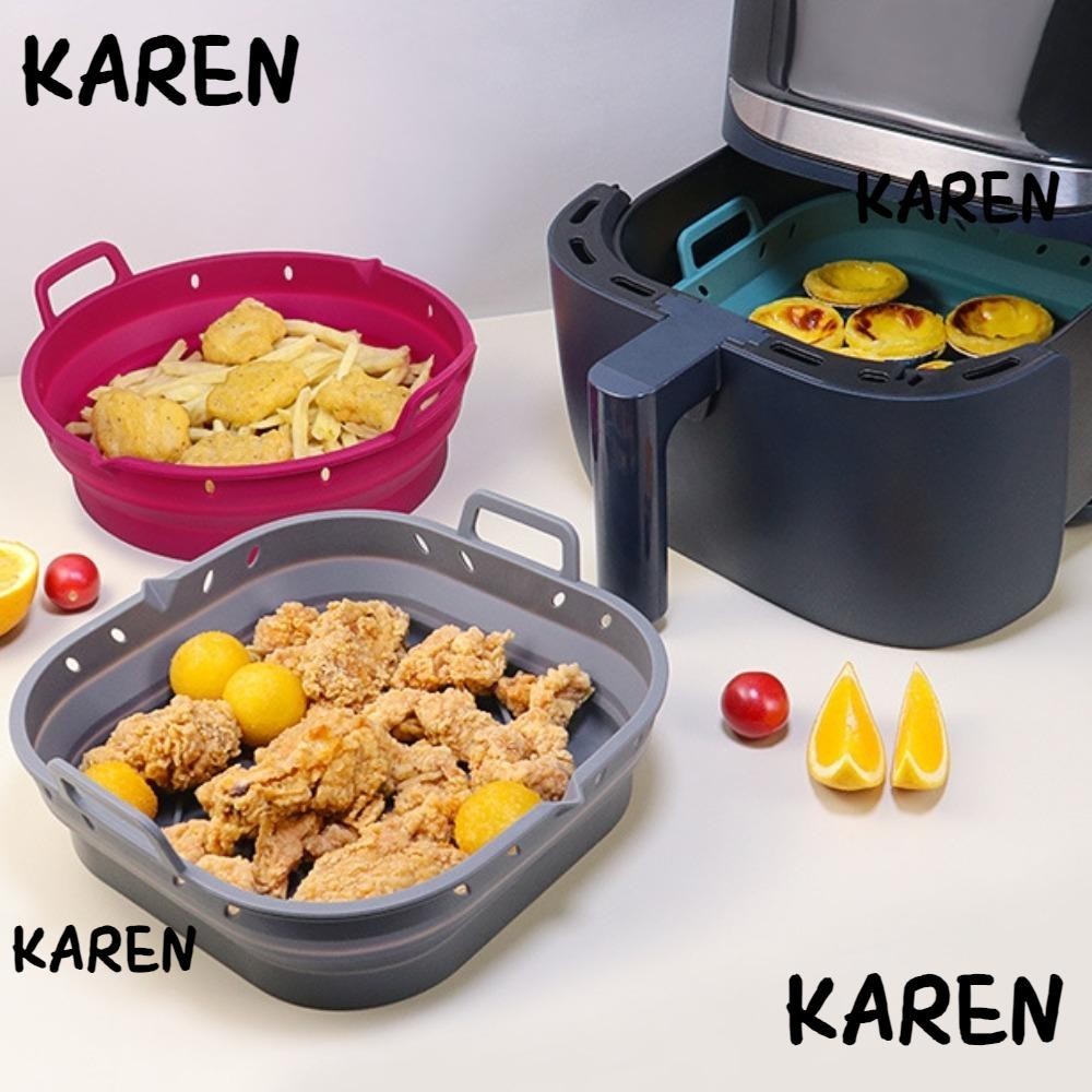 Karen Air Fryer Basket, Reusable Breathable ซิลิโคน Air Fryer Liners, อุปกรณ ์ เตาอบพับเทปาก 8.5 นิ ้ ว Air Fryers เสื ่ อครัว